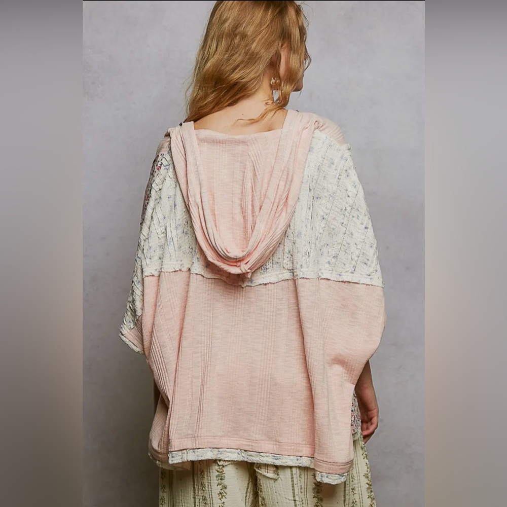 155. Starry Night, Lace contrast floral star patch knit top, Pink, various sizes - Picture 3 of 3